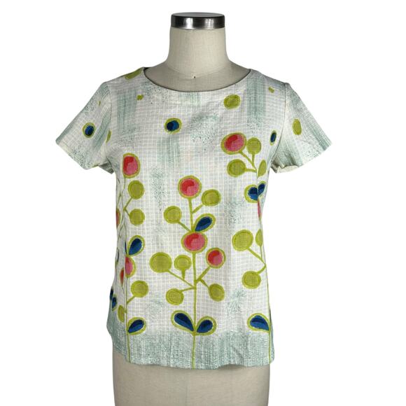 PEOPLE TREE Hand Crafted White Green Floral Textured Blouse Women's Medium - Picture 1 of 7